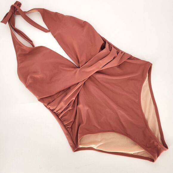 Cupshe Halter Cross Front One-Piece Swimsuit Pink Rose Women’s Size Large - Picture 2 of 10